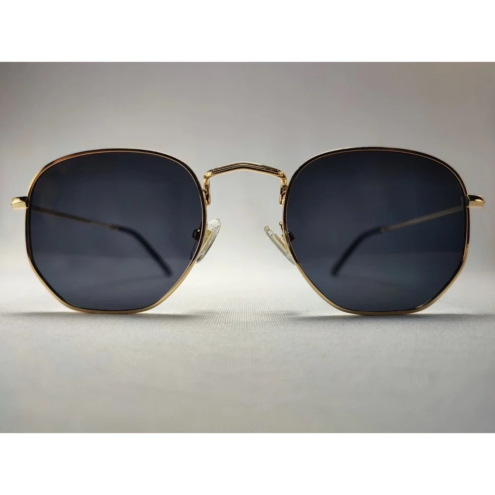 SOJOS SJ1072 C6 Geometric Square Sunglasses Gold Metal Black Lens 52-21-146